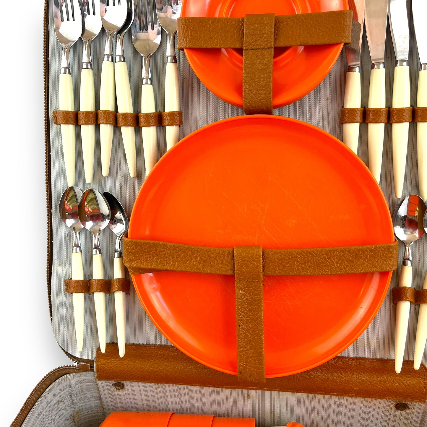 Orange Picnic Set on Brown Carry Case