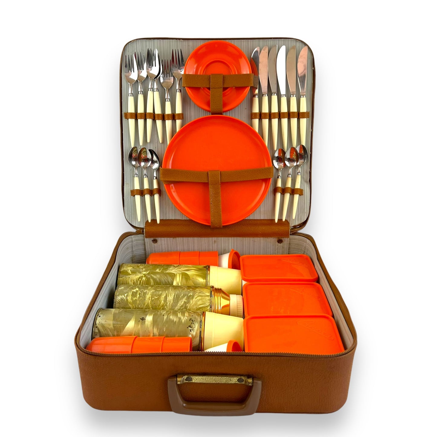 Orange Picnic Set on Brown Carry Case