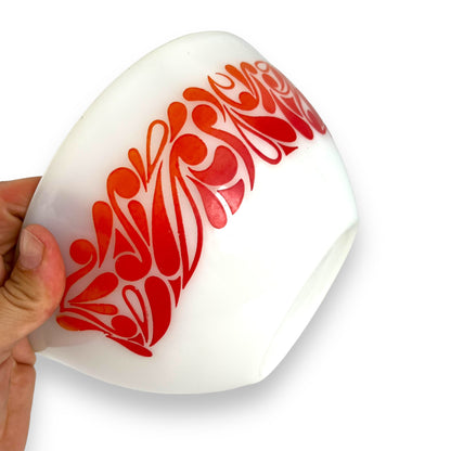 Pyrex Glass Large White Bowl Orange & Red Decal