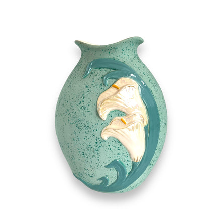 White Lillies Aqua Ceramic Vase