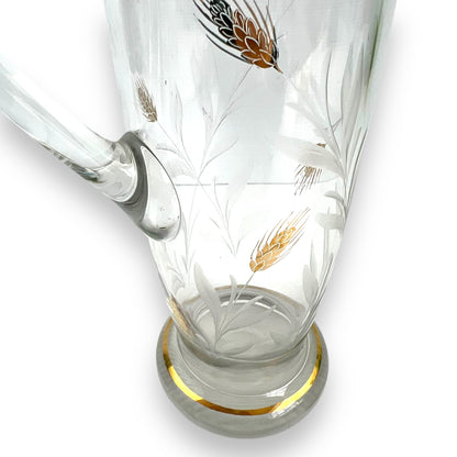 Large clear glass jug with gold wheat design