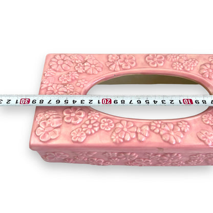 Pink ceramic flower tissue box cover