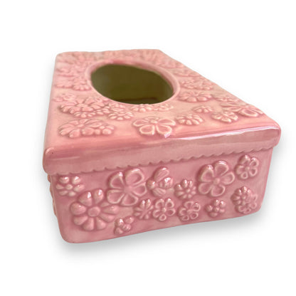 Pink ceramic flower tissue box cover