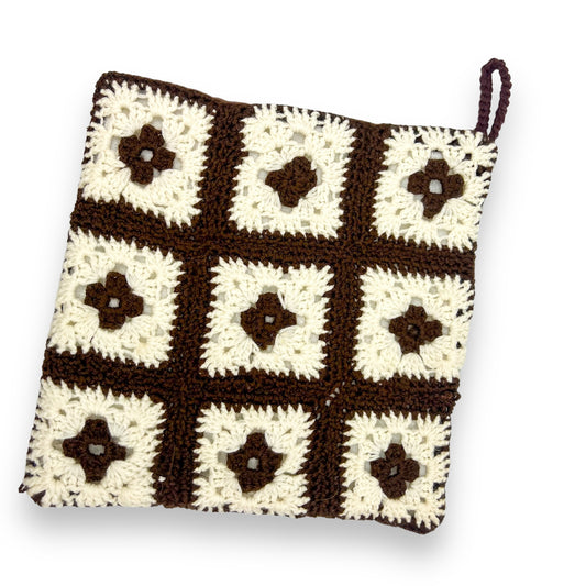 Brown and cream crochet heat pad / pot holder square