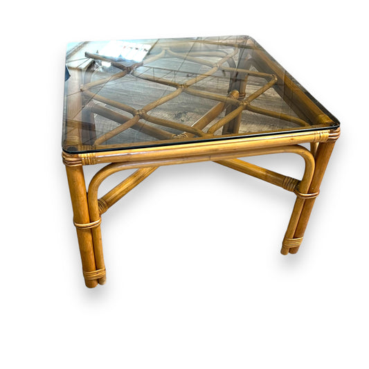 Cane square table with glass top