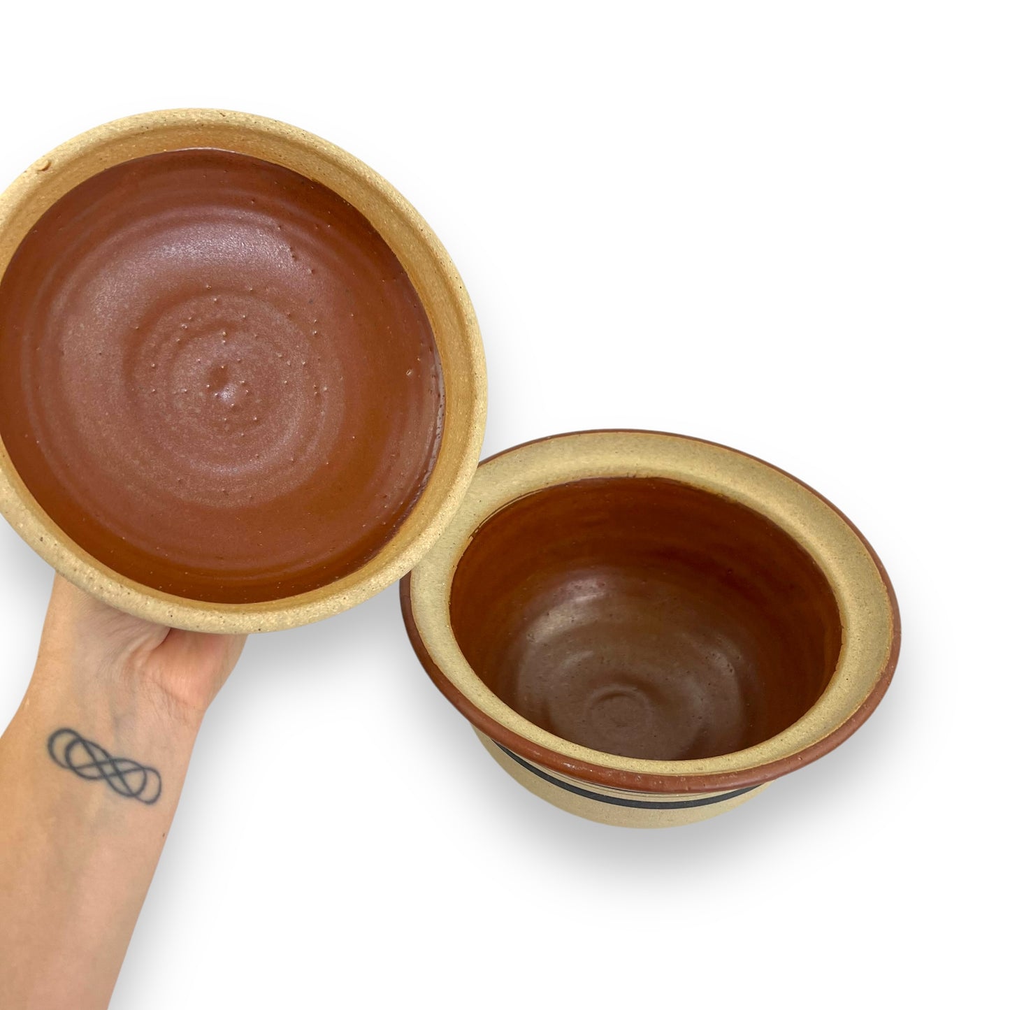 Brown Stripe Pottery Bowl with matching life triangle pattern