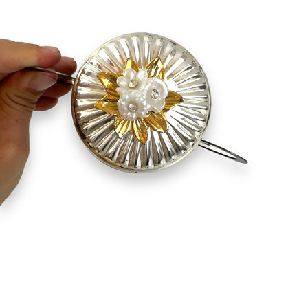 Silver, white & gold flower metal trinket dish