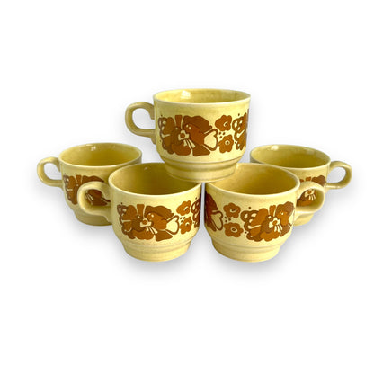 Staffordshire Potteries Yellow and brown flower cup set of 5