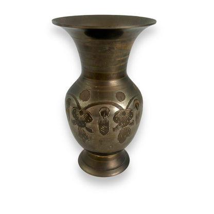 Brass flower etched design vase