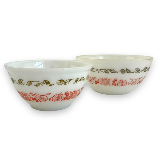 Pair of Vintage Fruit Design Milk Glass Bowls