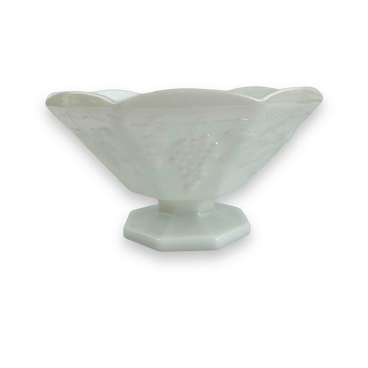 White glass 3D grape pattern octagon bowl