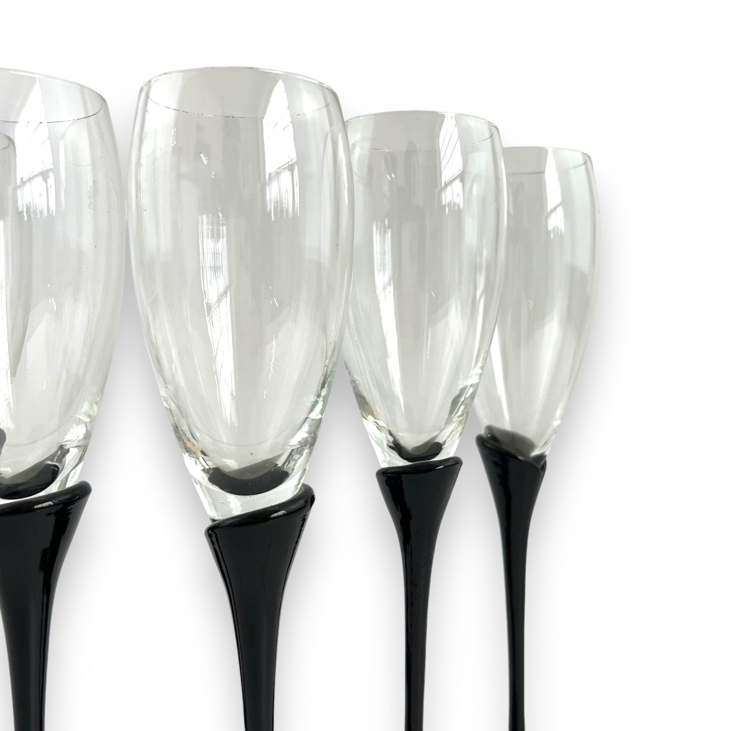 Black tulip stem champagne glass flutes set of 6