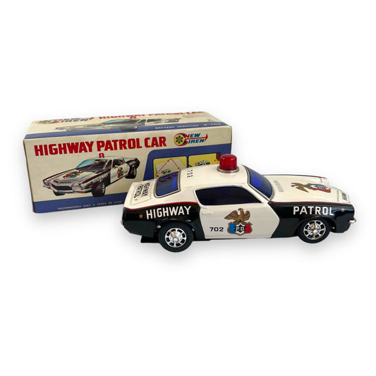 Vintage 1960s Taiyo Japan Tin Highway Patrol Car - Battery Operated Oldsmobile Toronado Police Department Toy