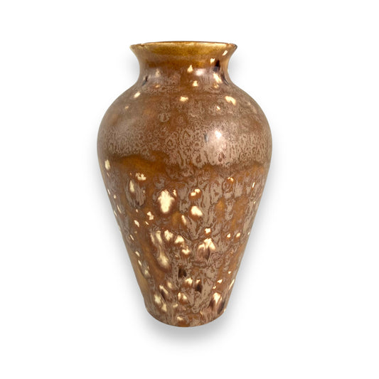 Brown and white Pottery Vase with glaze drip pattern