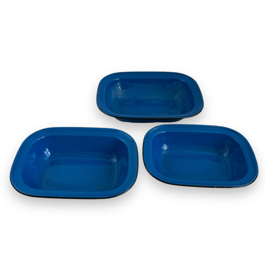 Blue metal rectangle serving dish tray set of 3