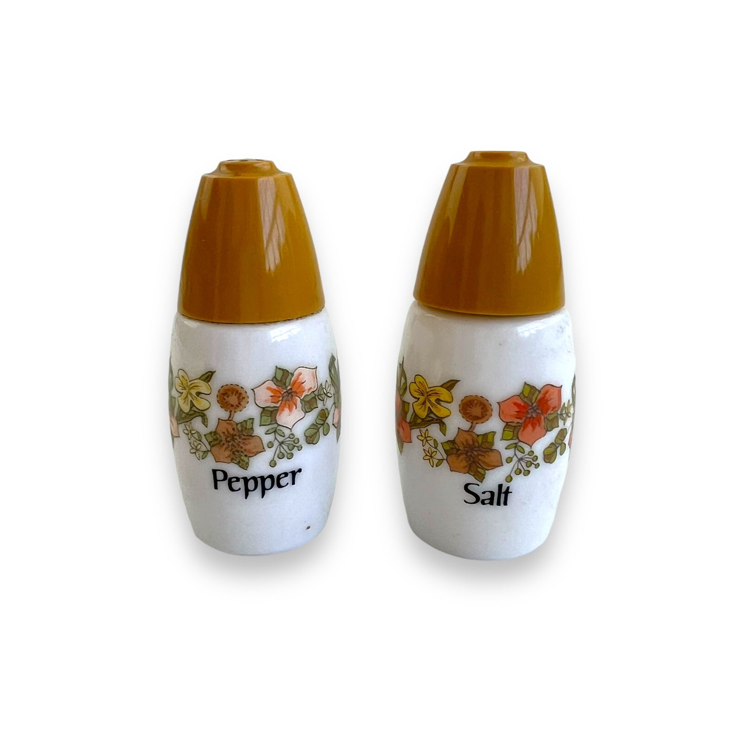 Salt & Pepper Shakers – Floral Design with Mustard Yellow Tops