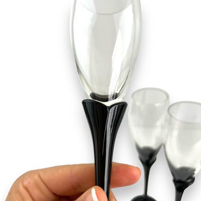 Black tulip stem champagne glass flutes set of 6