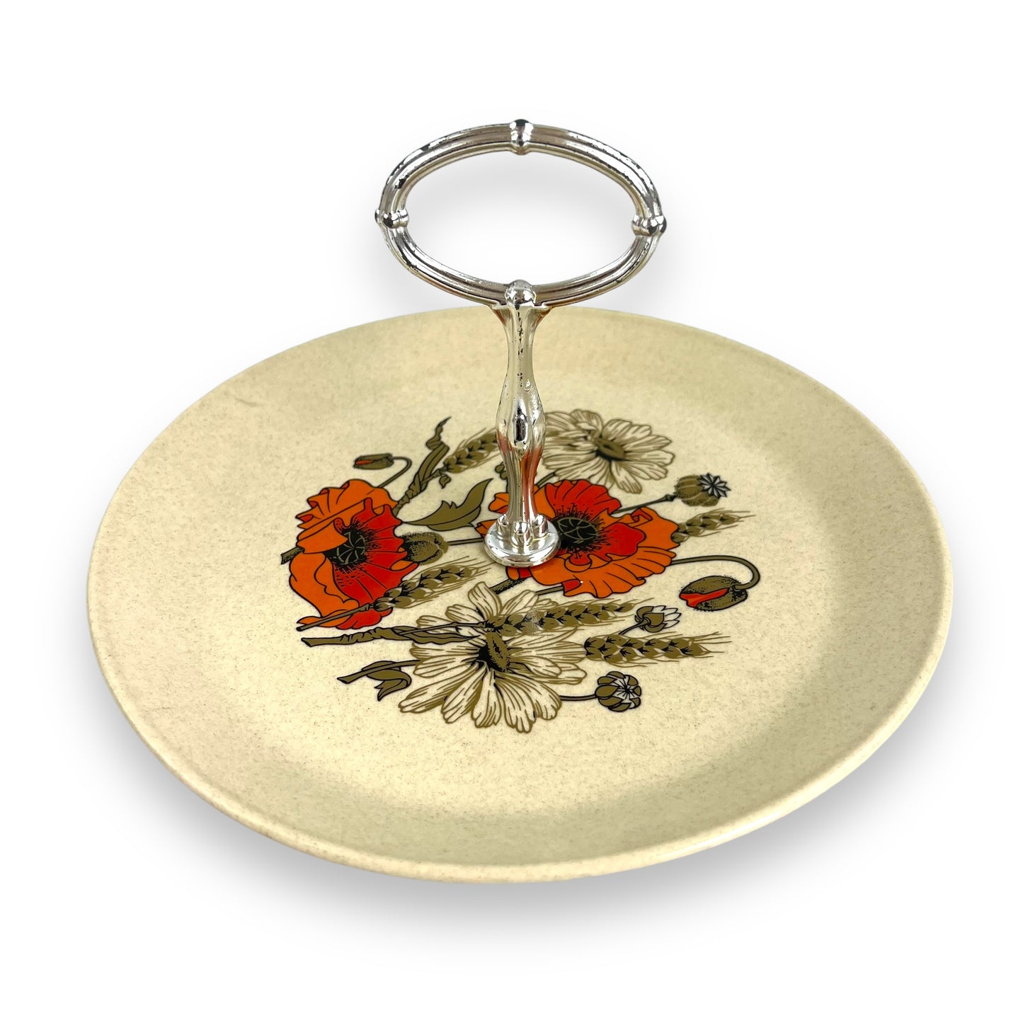 Johnson Australia Orange Flower Cake Plate with silver carry handle