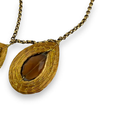 Gold & brown teardrop pendants Necklace