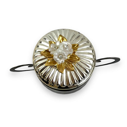 Silver, white & gold flower metal trinket dish