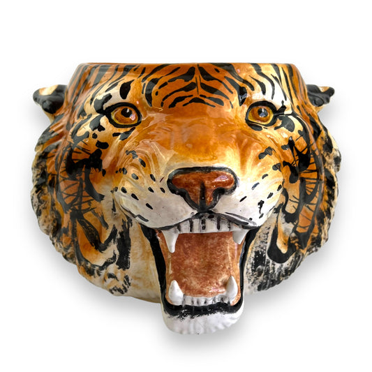 Large Italian Tiger Head Ceramic Planter