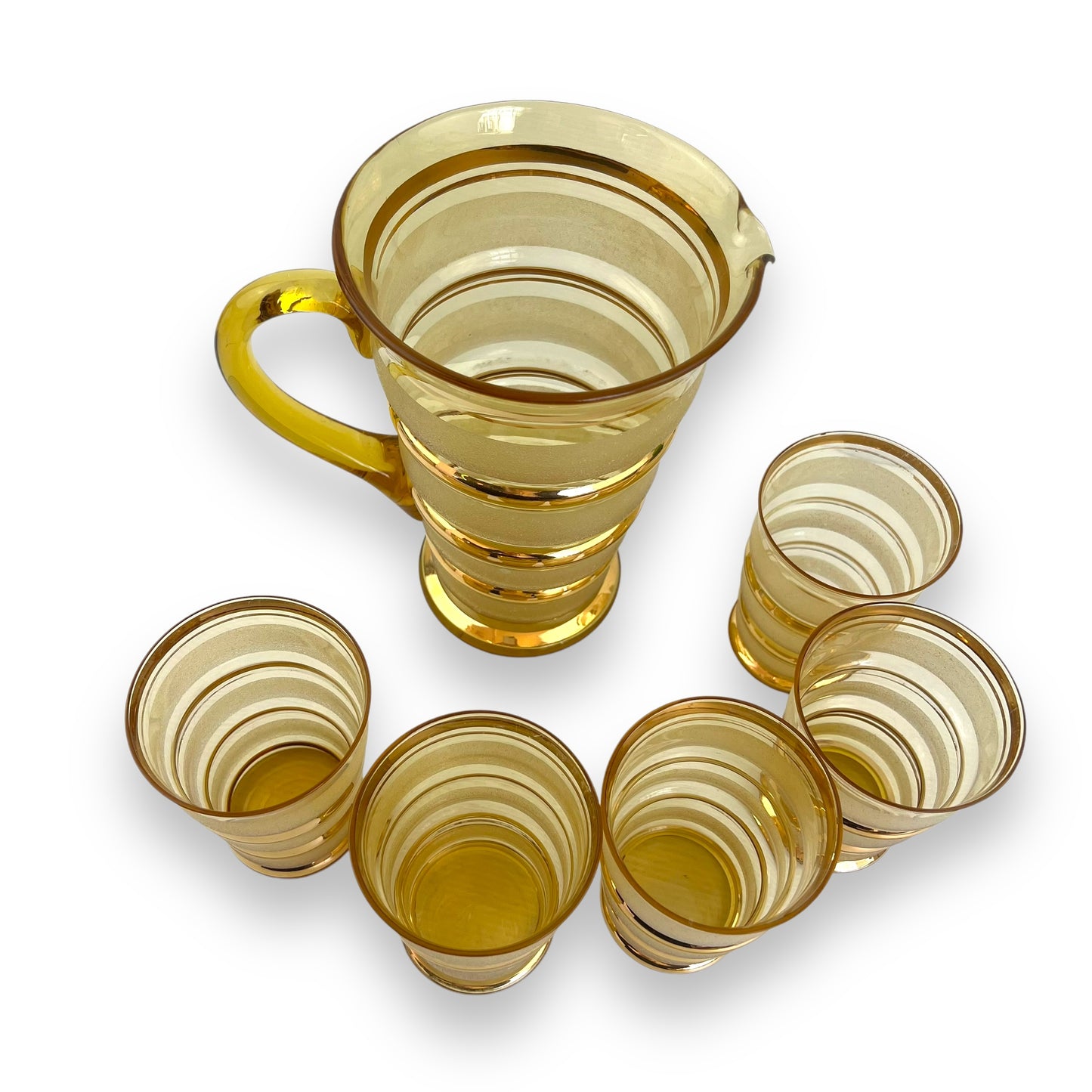 Gold banded frosted glasses and jug set