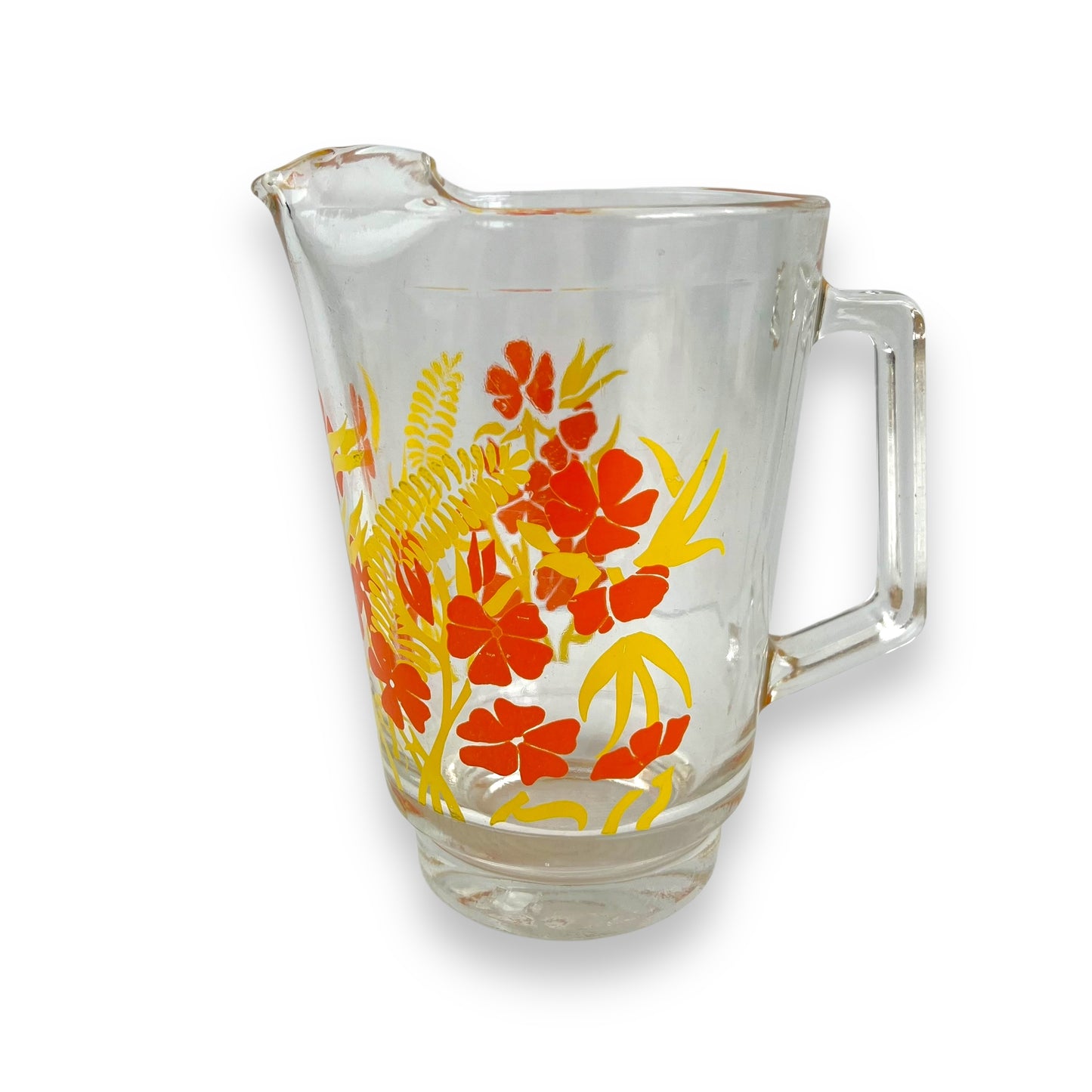 Orange & yellow flower clear glass jug