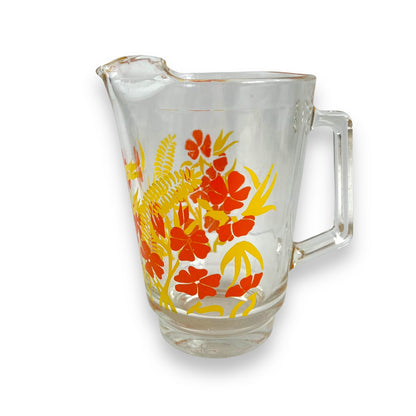 Orange & yellow flower clear glass jug