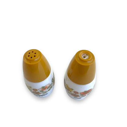 Salt & Pepper Shakers – Floral Design with Mustard Yellow Tops