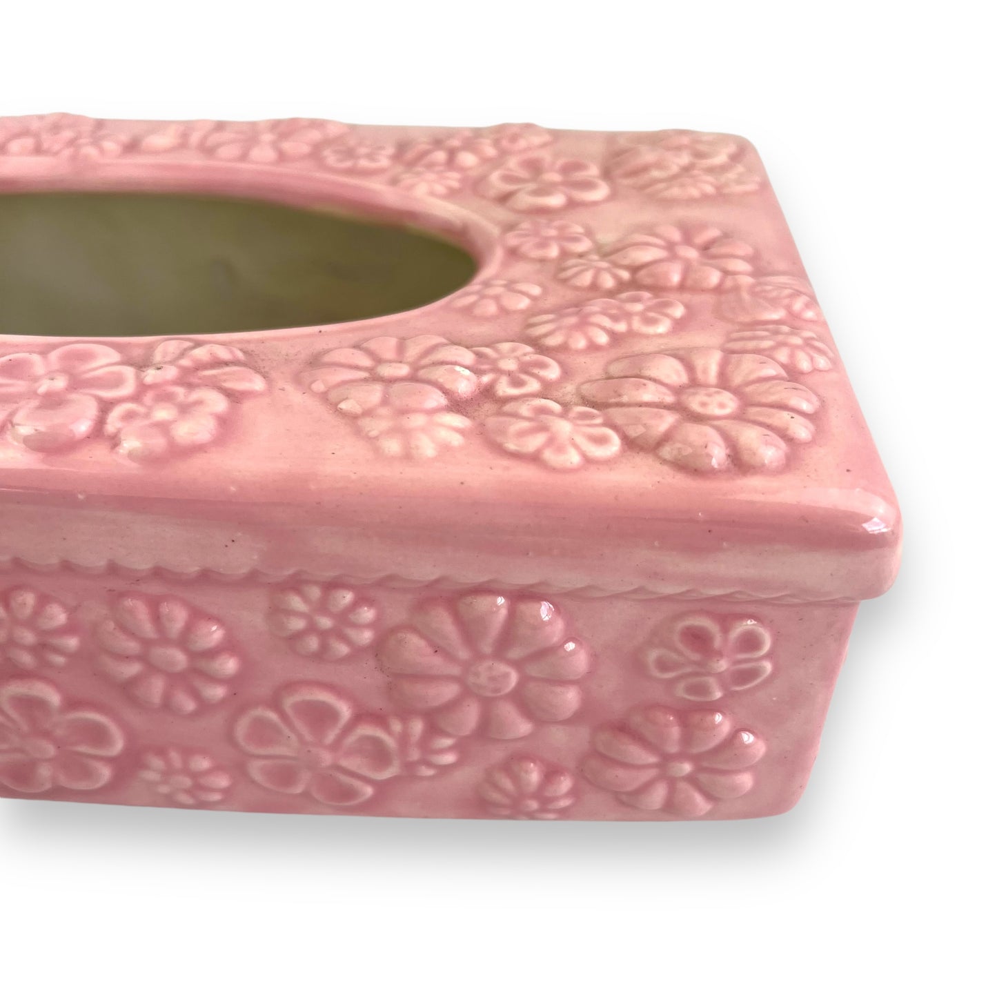 Pink ceramic flower tissue box cover