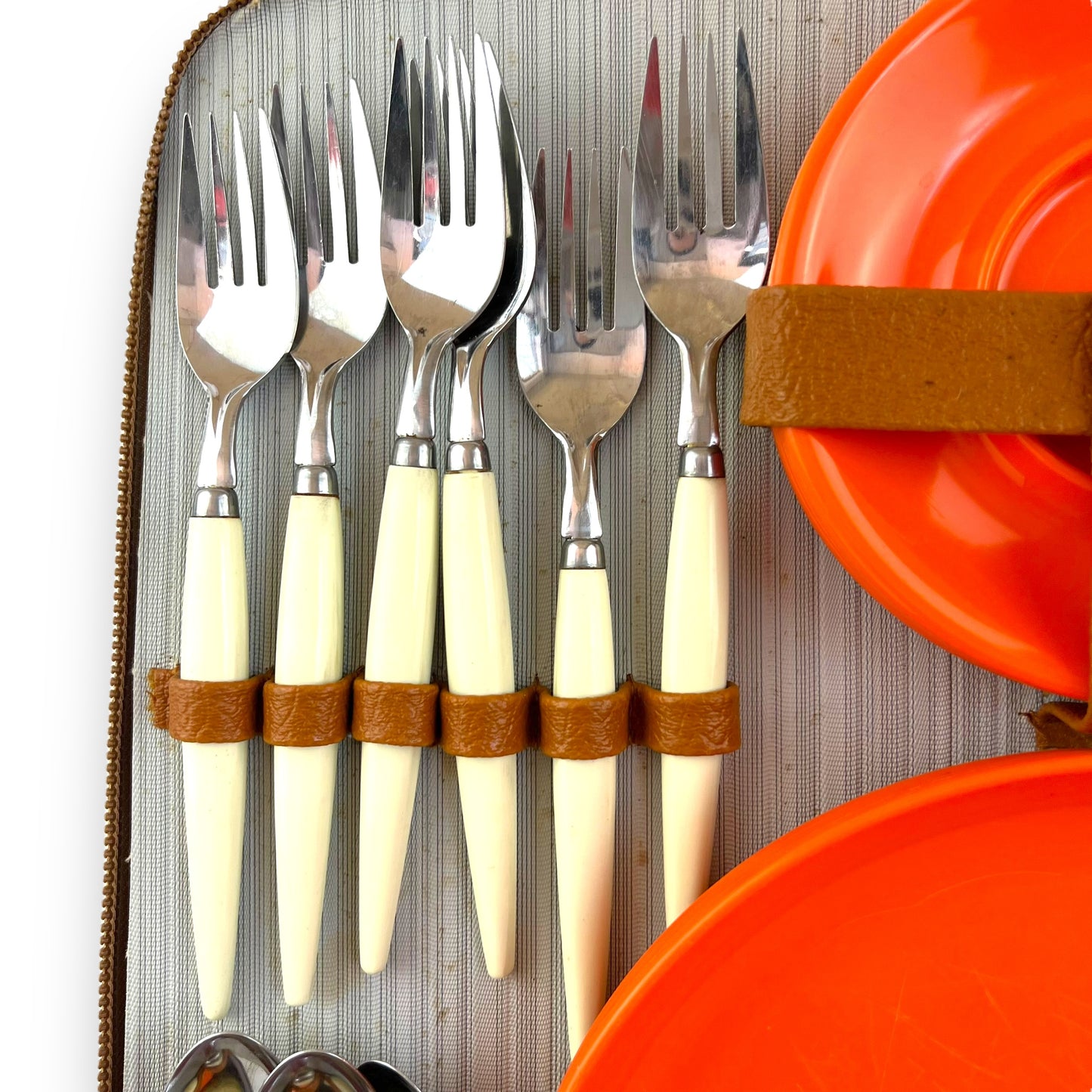 Orange Picnic Set on Brown Carry Case