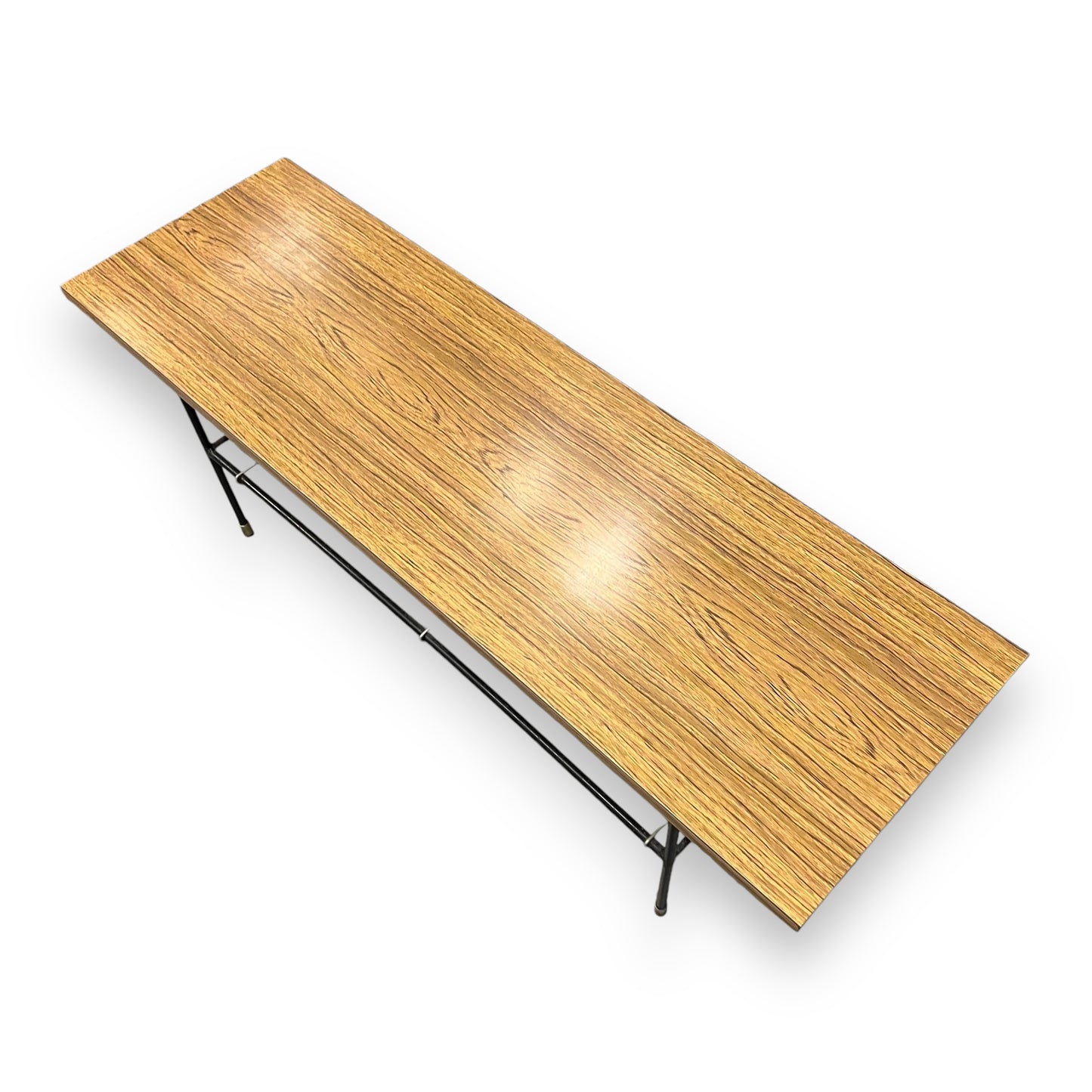 Brown Laminate top Coffee Table with black steel pin leg frame