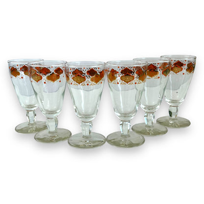 Orange & Gold Ornate Pattern Glass Set of 6