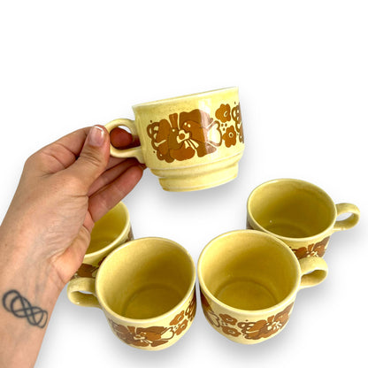 Staffordshire Potteries Yellow and brown flower cup set of 5