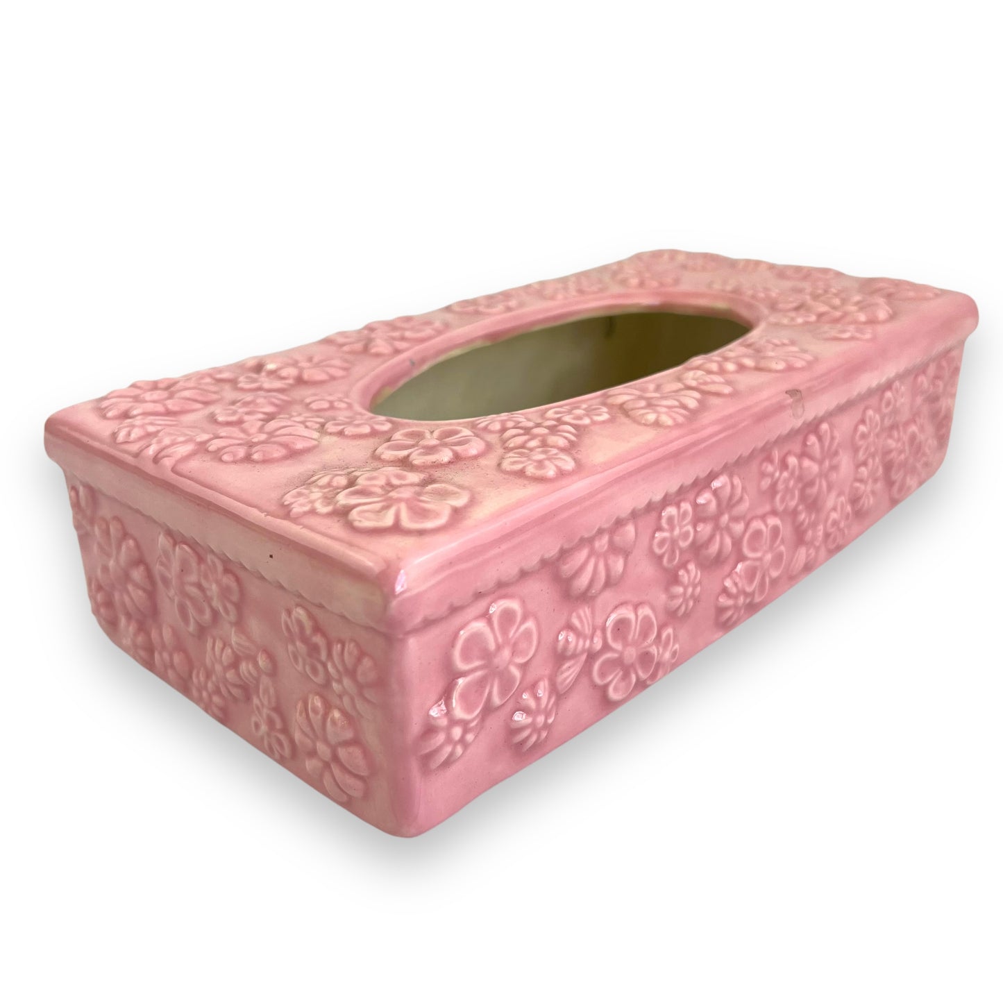 Pink ceramic flower tissue box cover