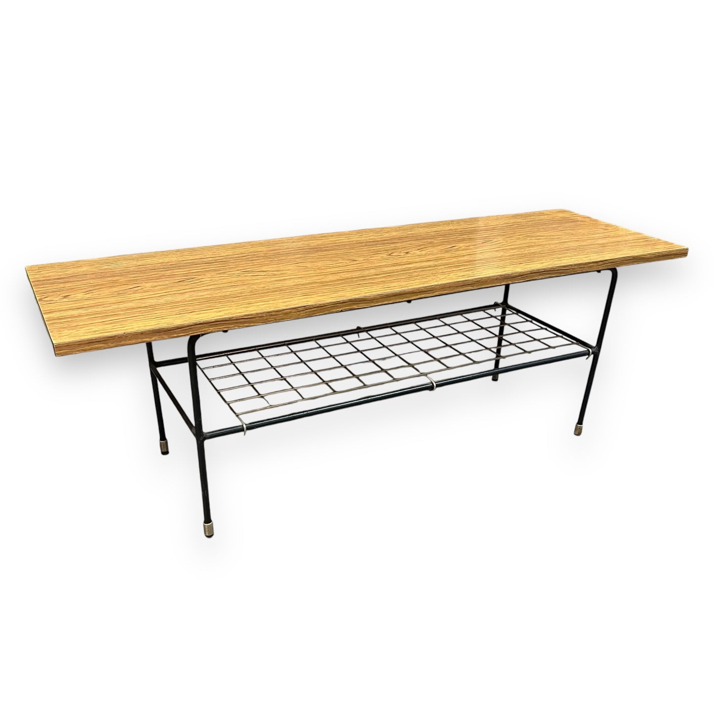 Brown Laminate top Coffee Table with black steel pin leg frame