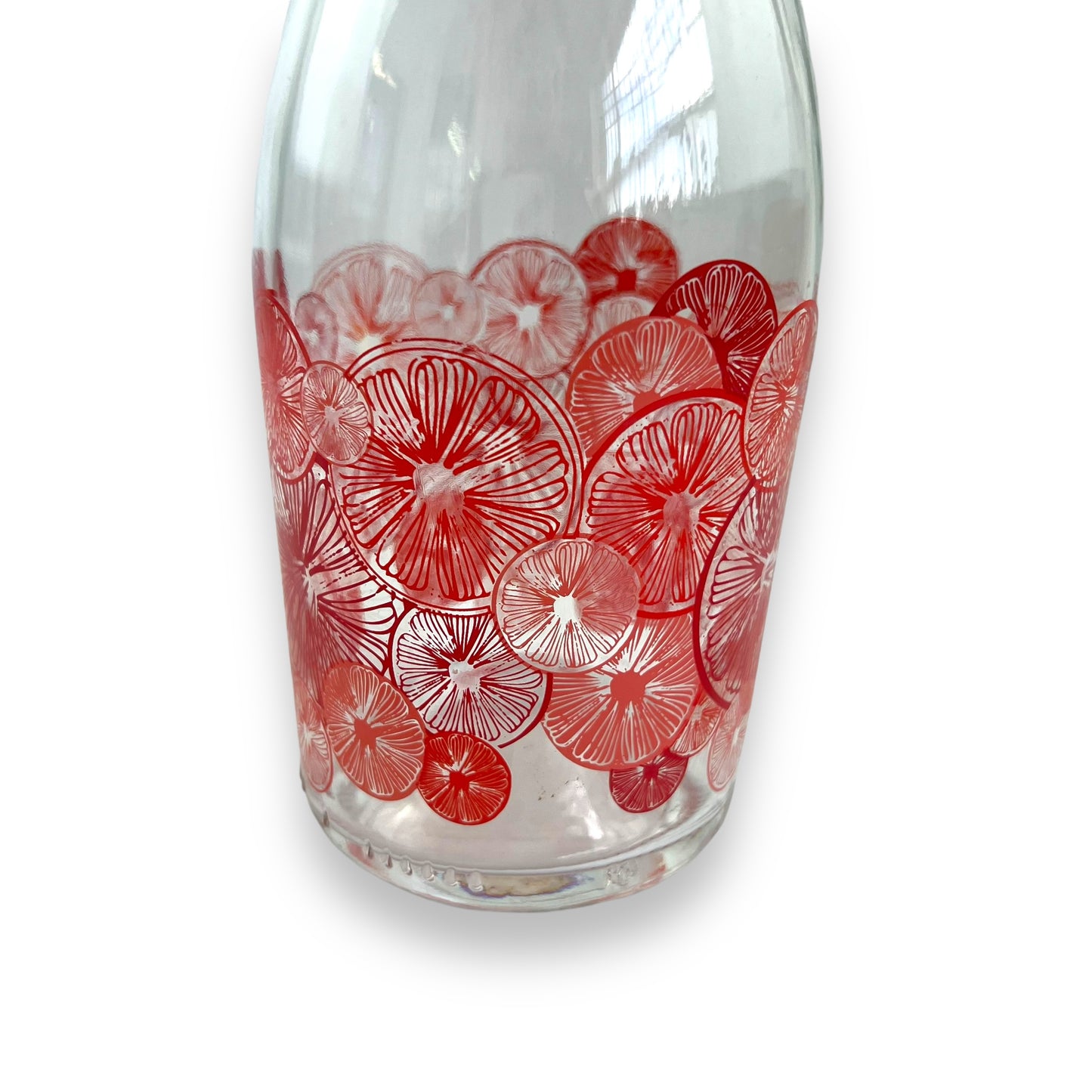 Red citrus pattern glass bottle