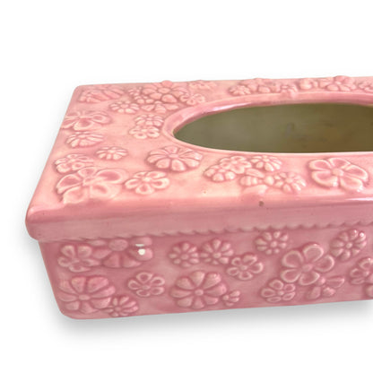 Pink ceramic flower tissue box cover