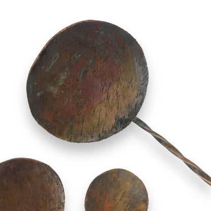 Set of 3 Hand-Forged Copper Ladles – Rustic Twisted Handle Design