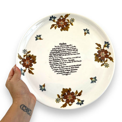 Cross-stitch floral  Pavlova Recipe Plate - Made in Japan