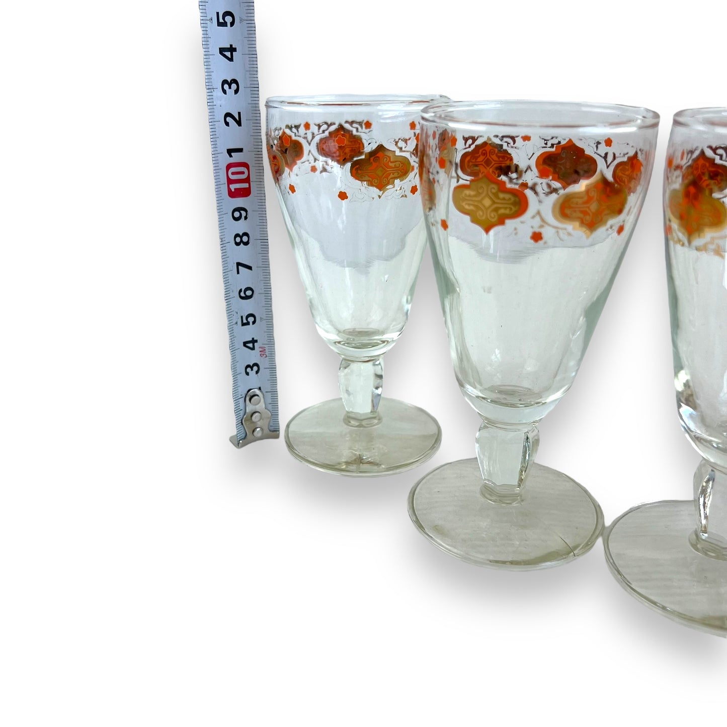 Orange & Gold Ornate Pattern Glass Set of 6