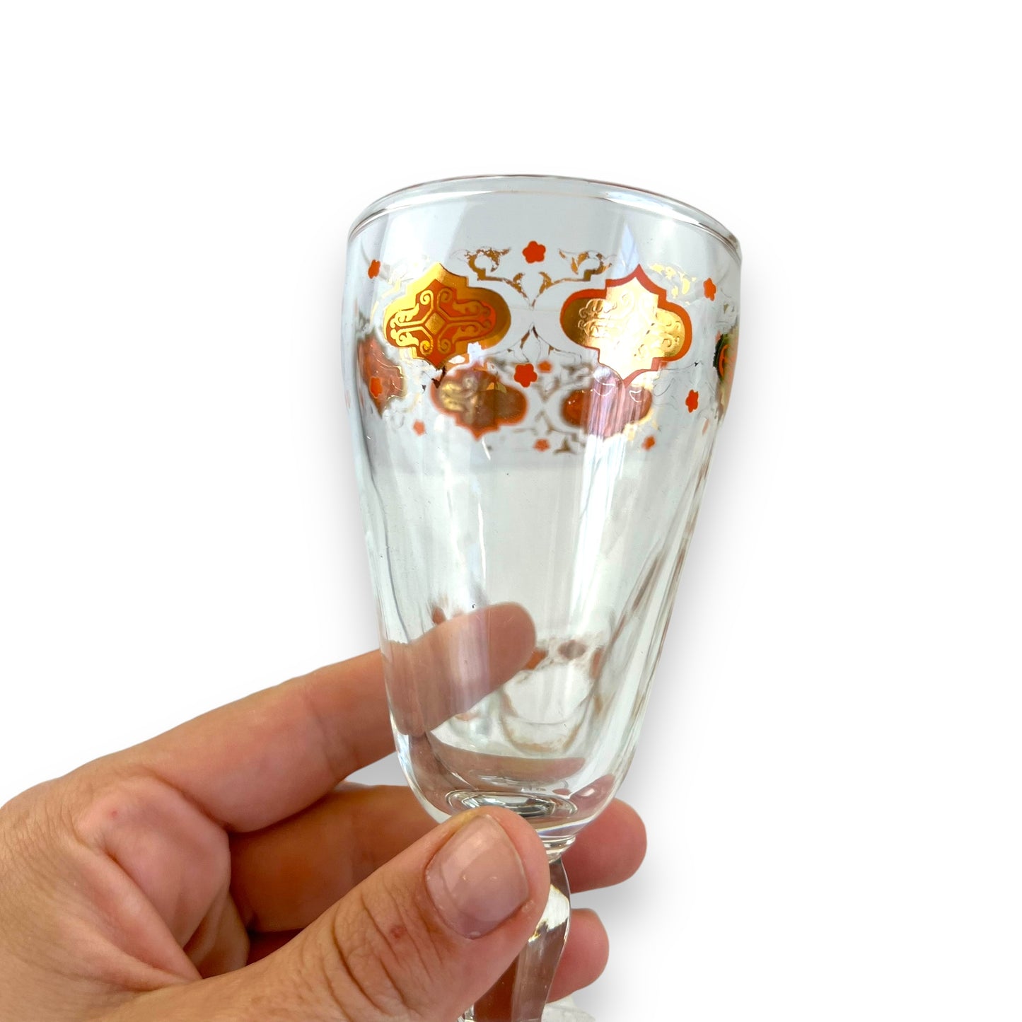 Orange & Gold Ornate Pattern Glass Set of 6