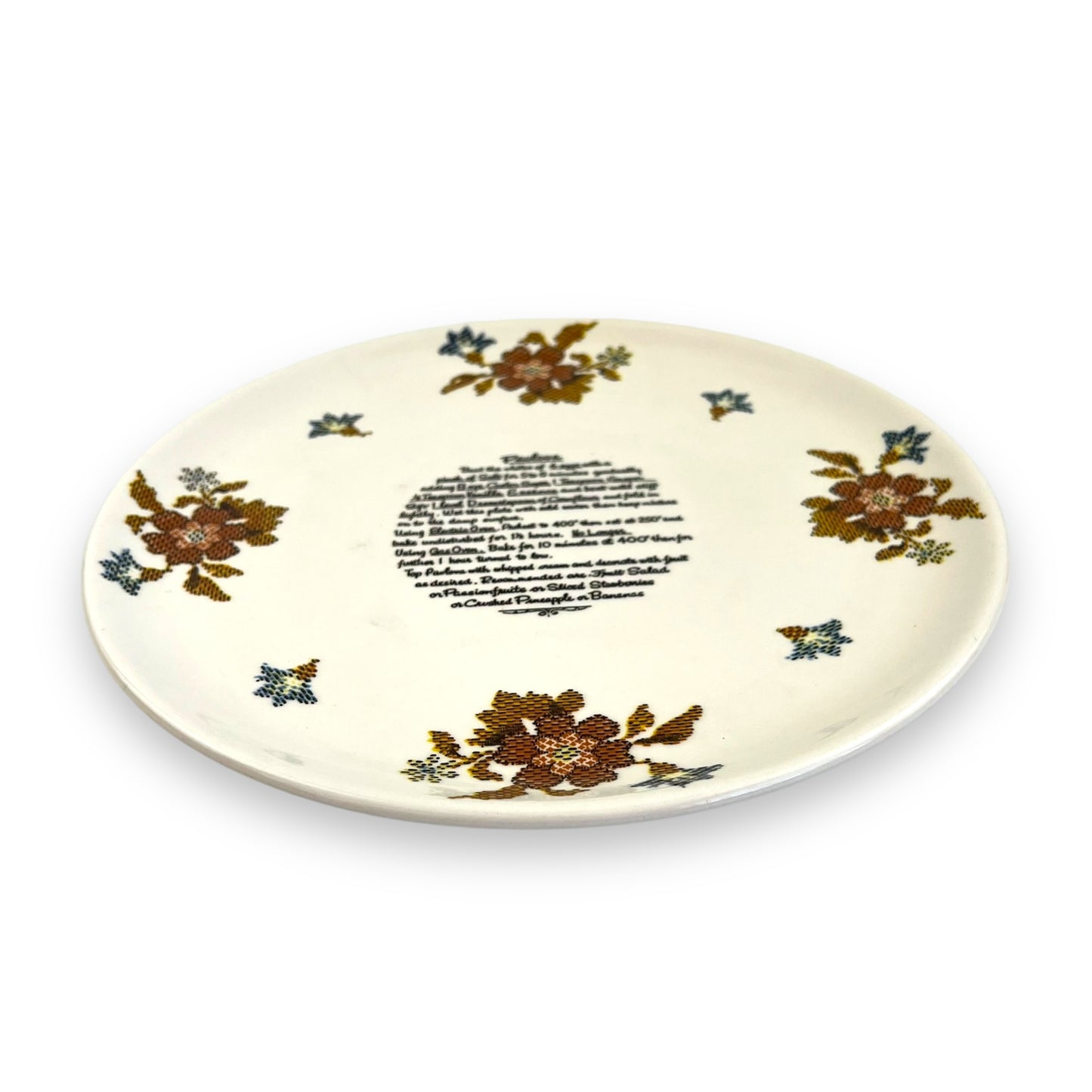 Cross-stitch floral  Pavlova Recipe Plate - Made in Japan