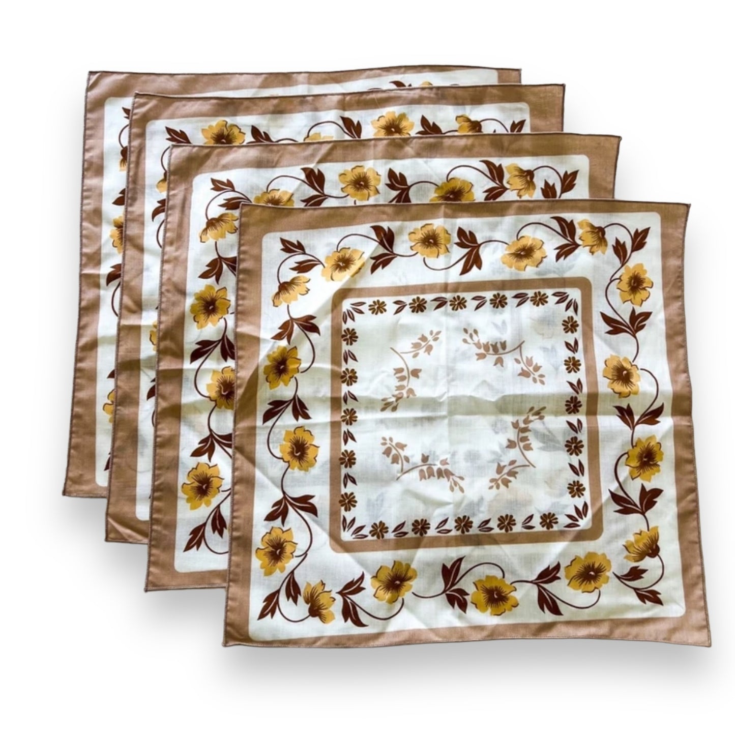 Vintage brown flower pattern fabric napkins set of 4