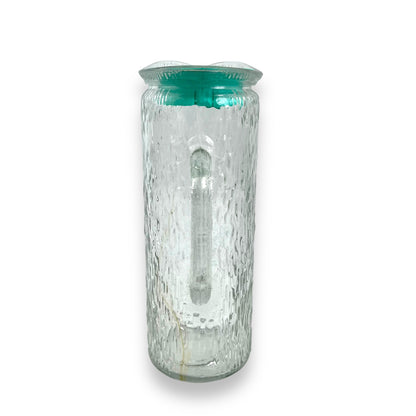 Clear Bark glass textured jug with green plastic lid