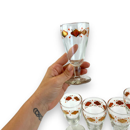 Orange & Gold Ornate Pattern Glass Set of 6