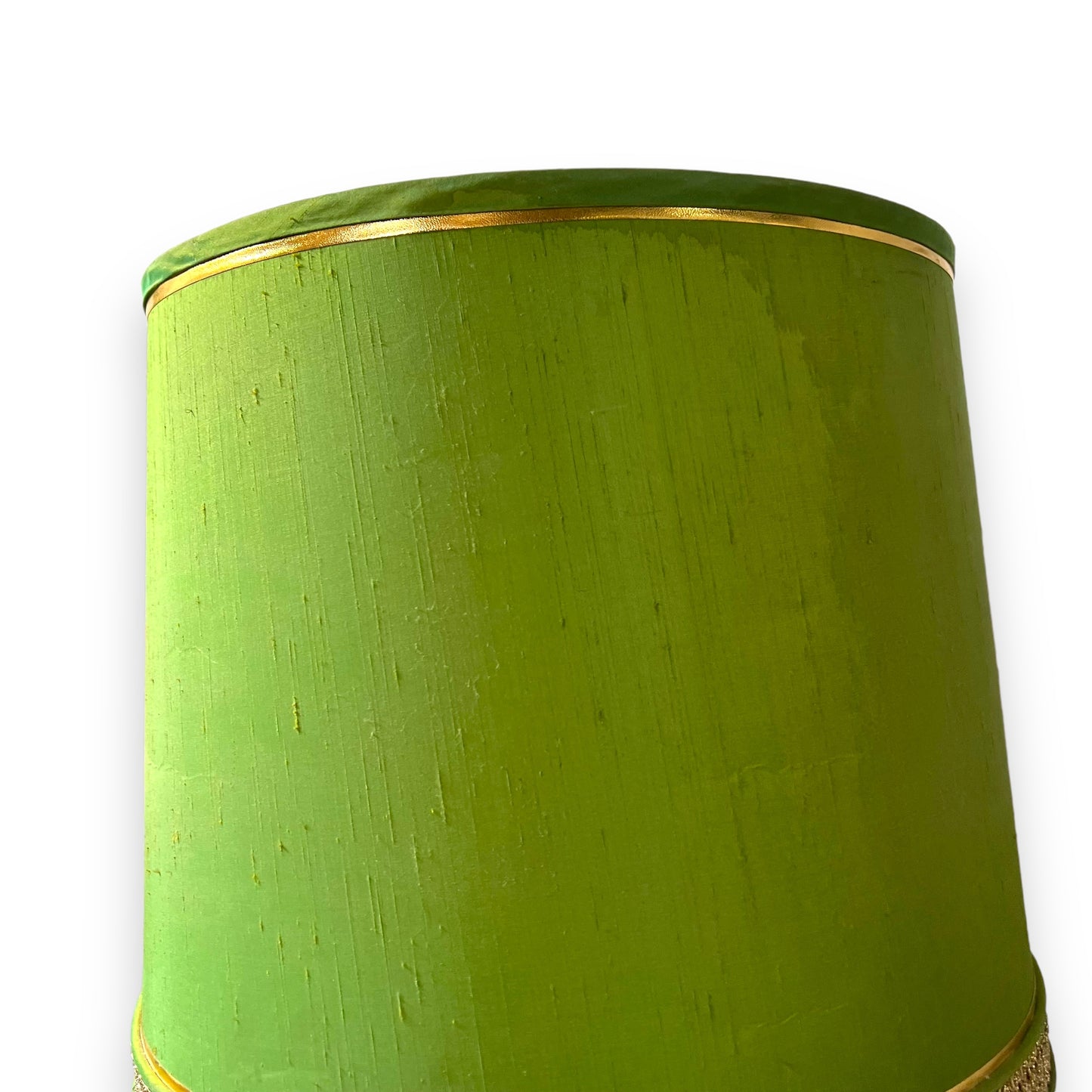 Timber Floor Lamp with Green Shade and Gold Detailing