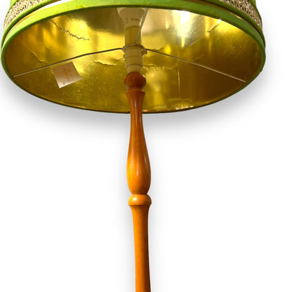 Timber Floor Lamp with Green Shade and Gold Detailing