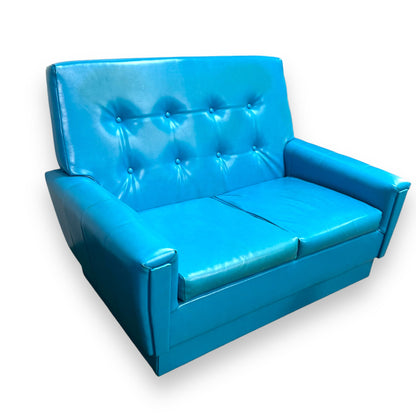 Retro Blue Vinyl Two Seater Lounge