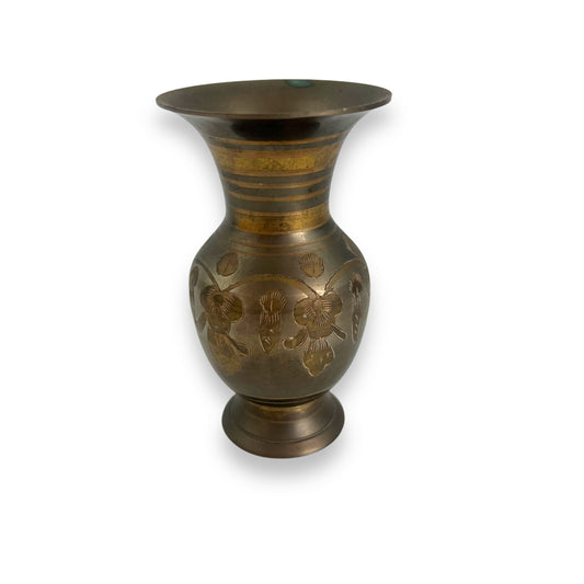 Brass flower etched design vase